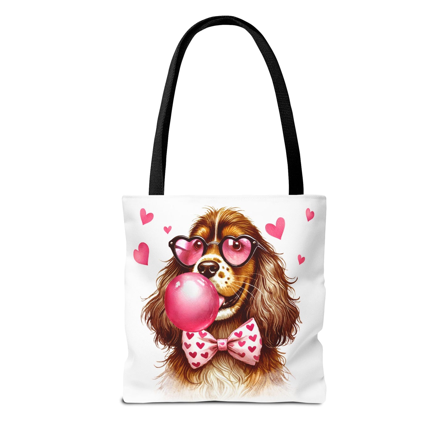 Cute English Cocker Spaniel Dog Tote Bag with Hearts and Bubble Gum – Perfect for Pet Lovers