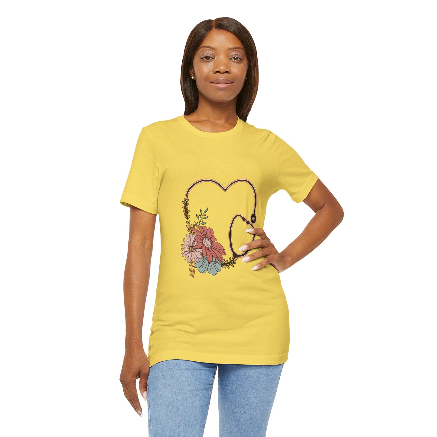 Floral Stethoscope Unisex Jersey Tee - Perfect Gift for Healthcare Workers