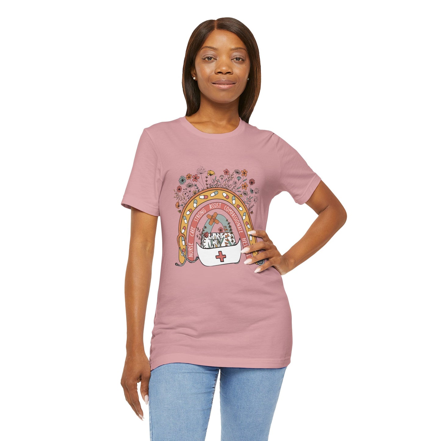 Floral Nurse Support Tee - Unisex Jersey Short Sleeve