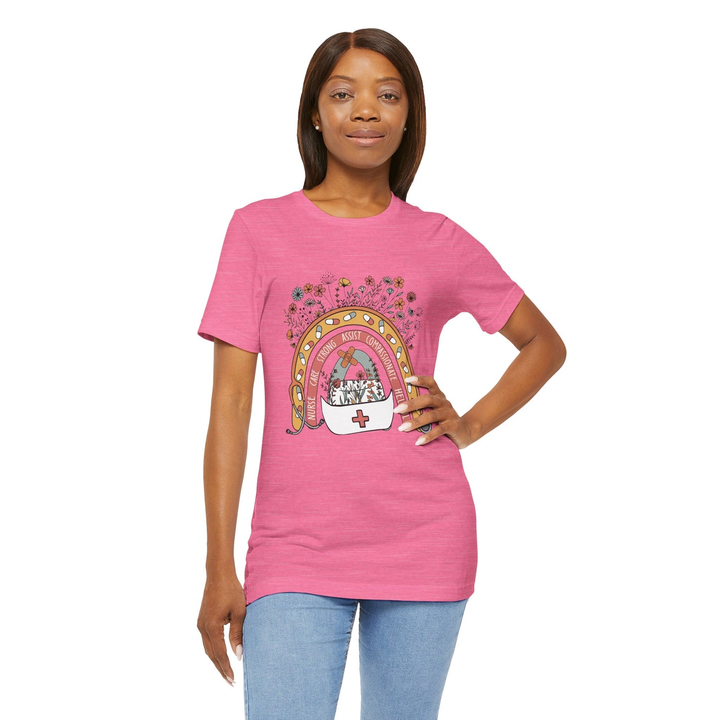 Floral Nurse Support Tee - Unisex Jersey Short Sleeve
