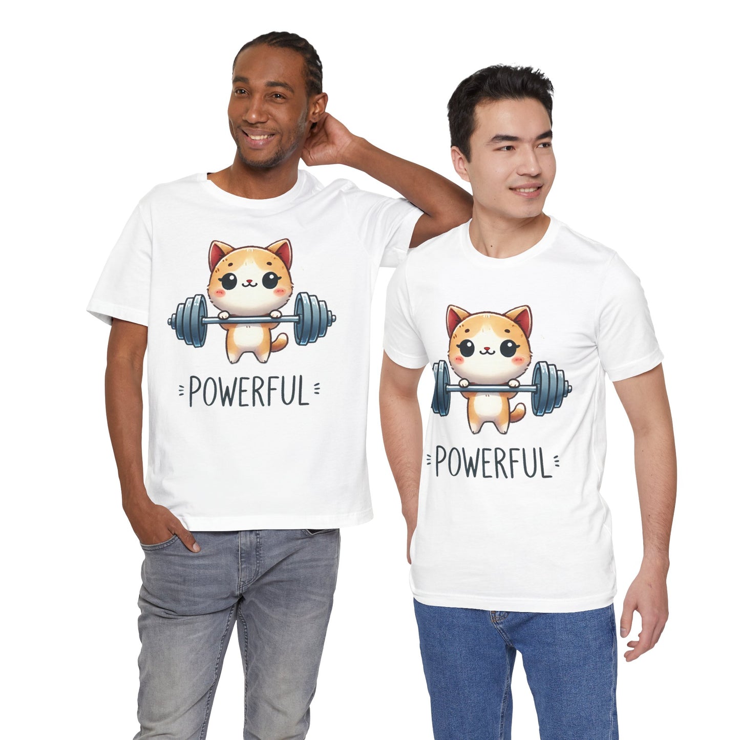Cute Cat Lifting Weights T-Shirt | Powerful Unisex Jersey Tee