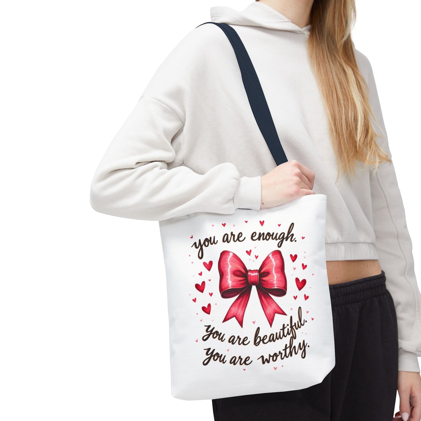 You Are Enough Tote Bag - Inspirational Bow Design for Empowerment and Self-Love