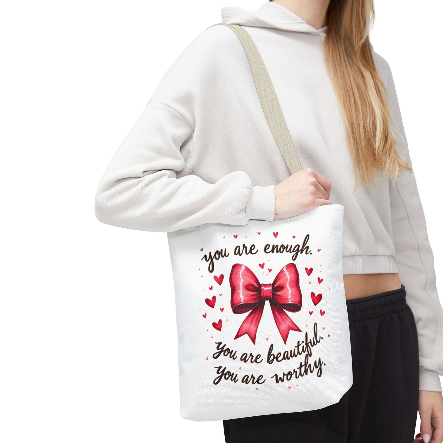 You Are Enough Tote Bag - Inspirational Bow Design for Empowerment and Self-Love