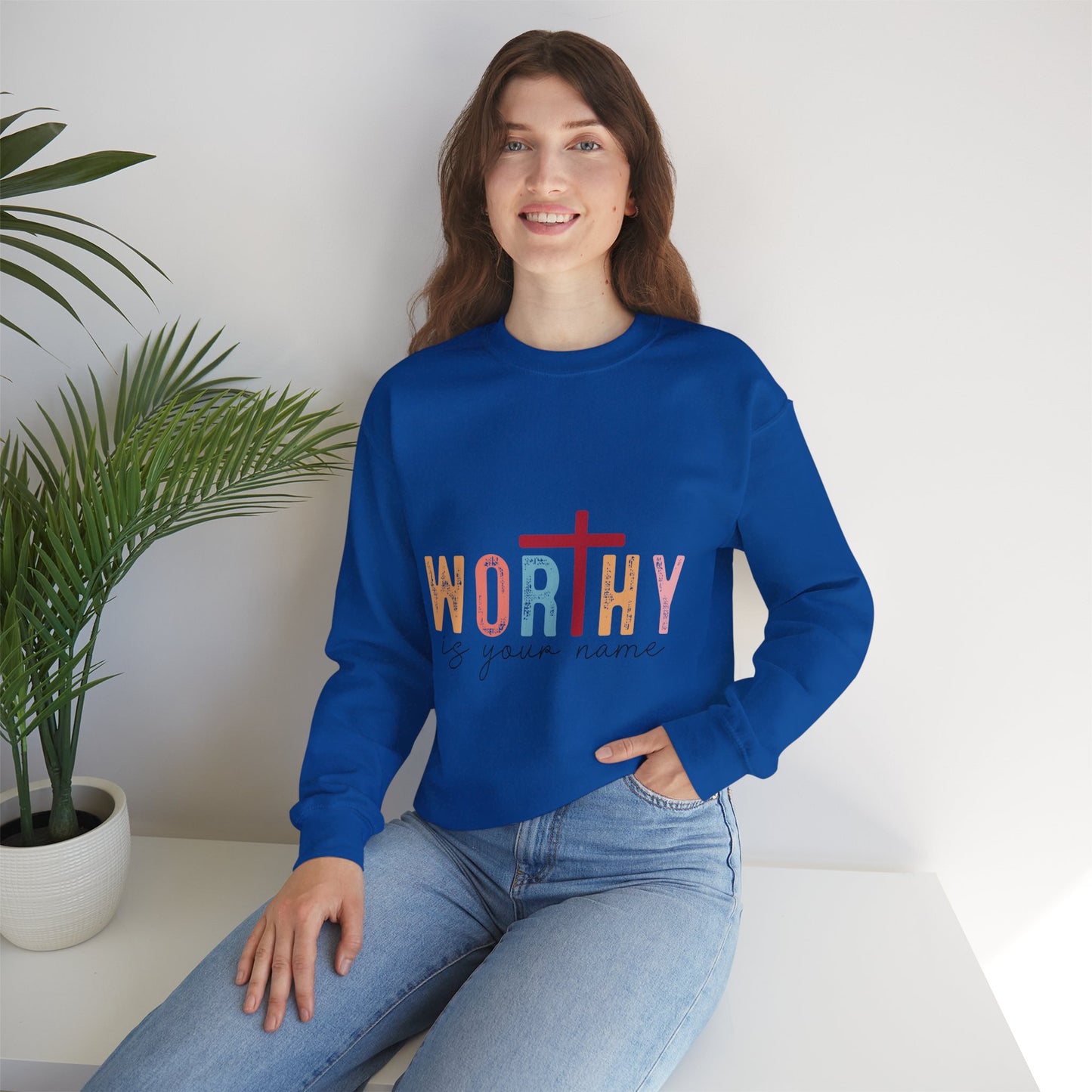 Worthy Unisex Heavy Blend Crewneck Sweatshirt - Inspirational Faith Apparel