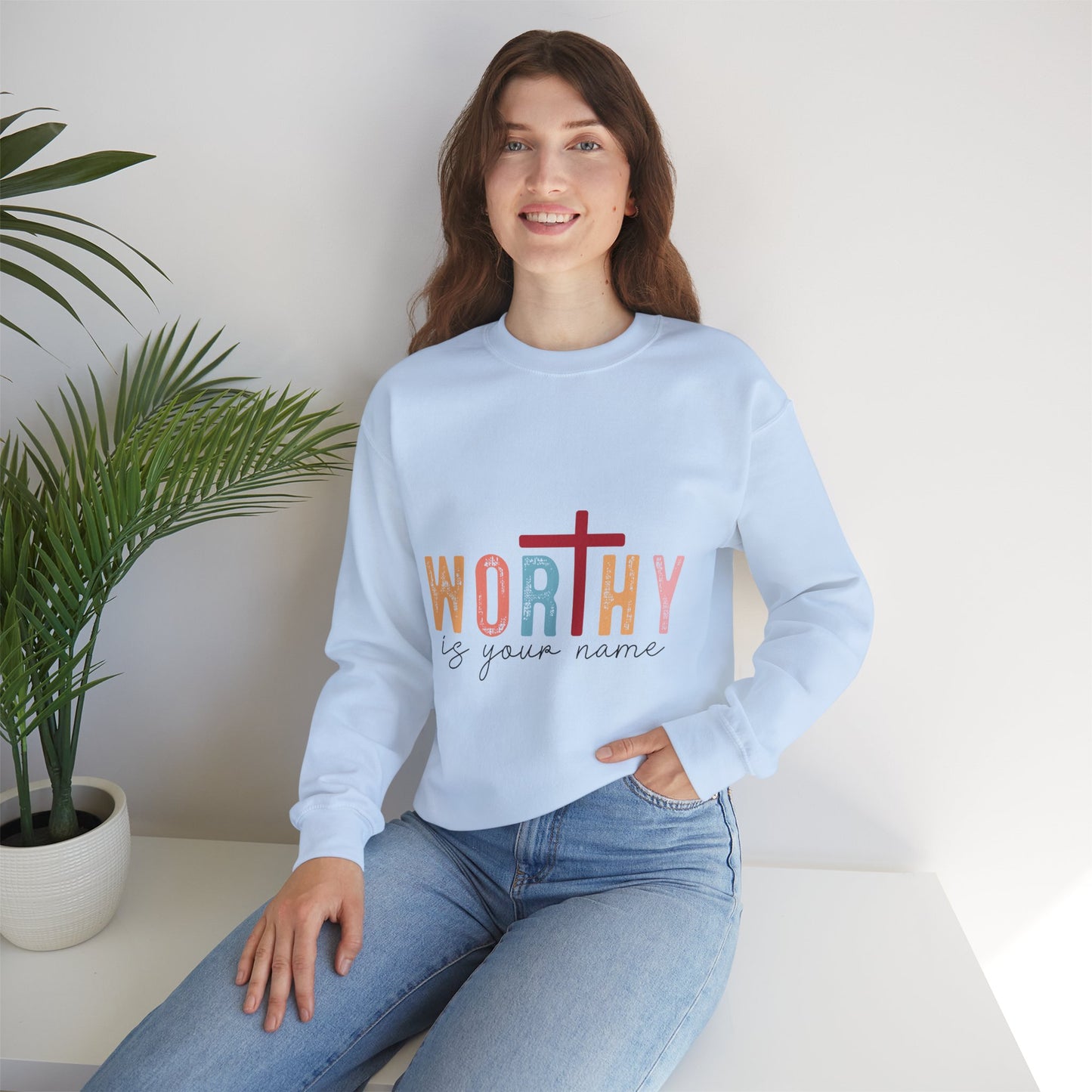 Worthy Unisex Heavy Blend Crewneck Sweatshirt - Inspirational Faith Apparel