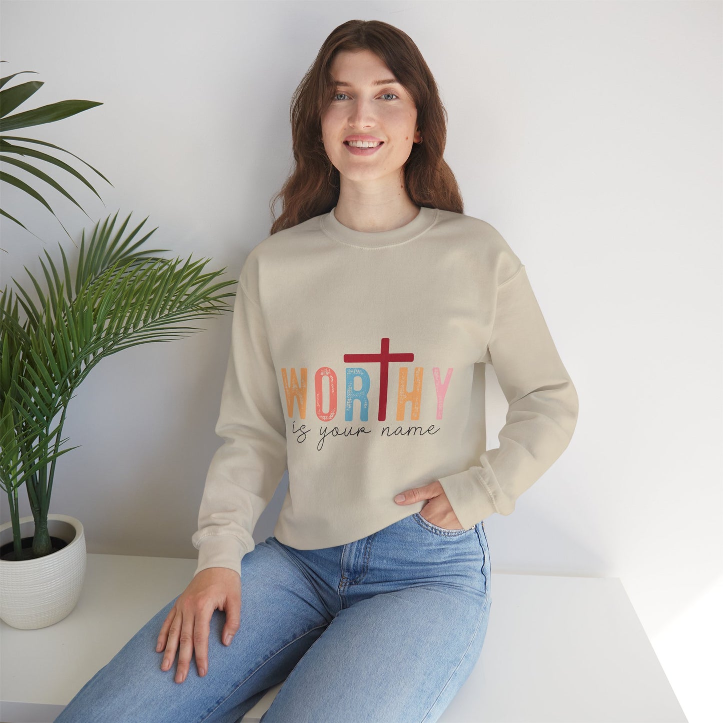 Worthy Unisex Heavy Blend Crewneck Sweatshirt - Inspirational Faith Apparel