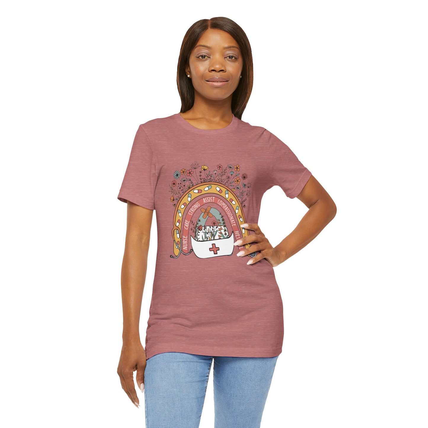 Floral Nurse Support Tee - Unisex Jersey Short Sleeve