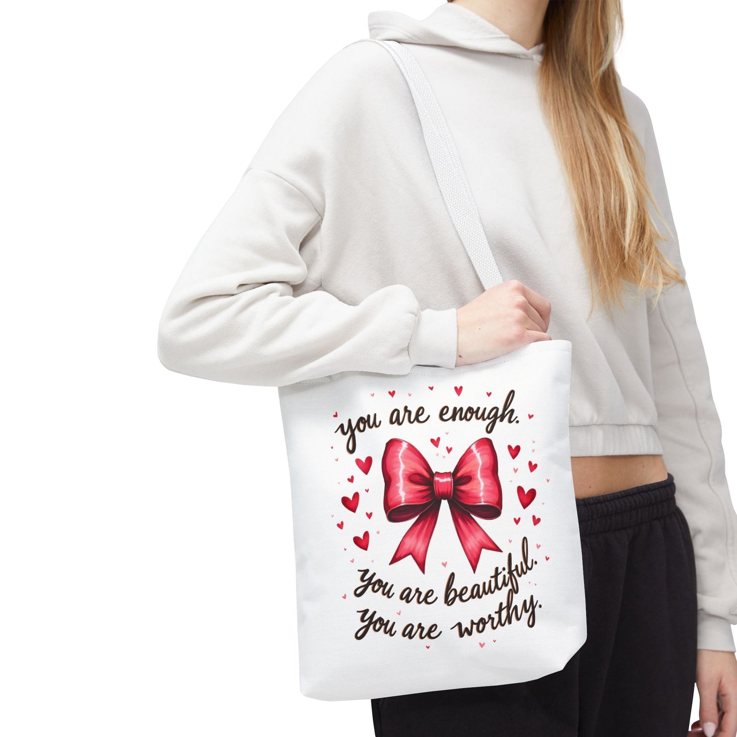 You Are Enough Tote Bag - Inspirational Bow Design for Empowerment and Self-Love