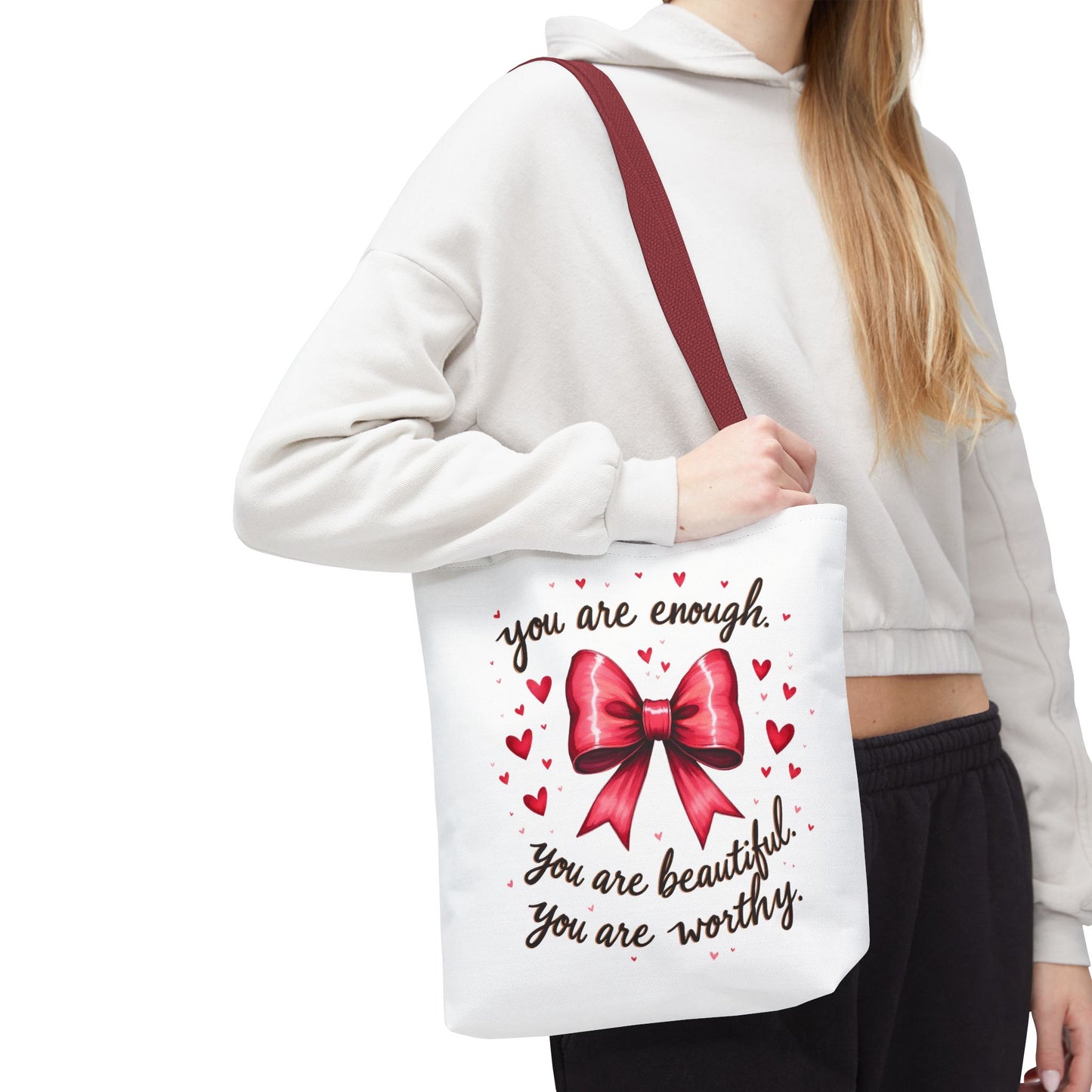 You Are Enough Tote Bag - Inspirational Bow Design for Empowerment and Self-Love