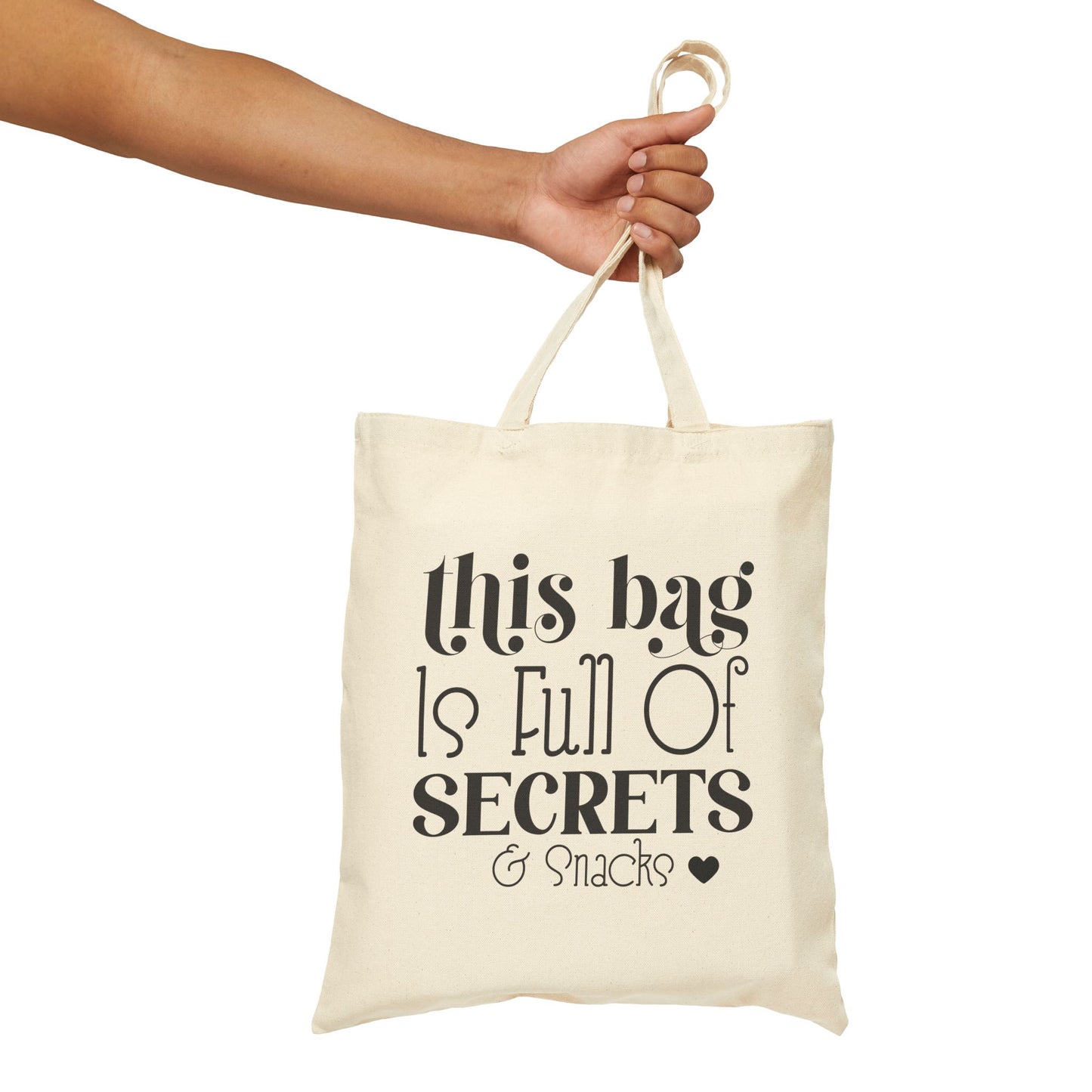 Secrets & Snacks Cotton Canvas Tote Bag - Stylish Reusable Grocery Bag