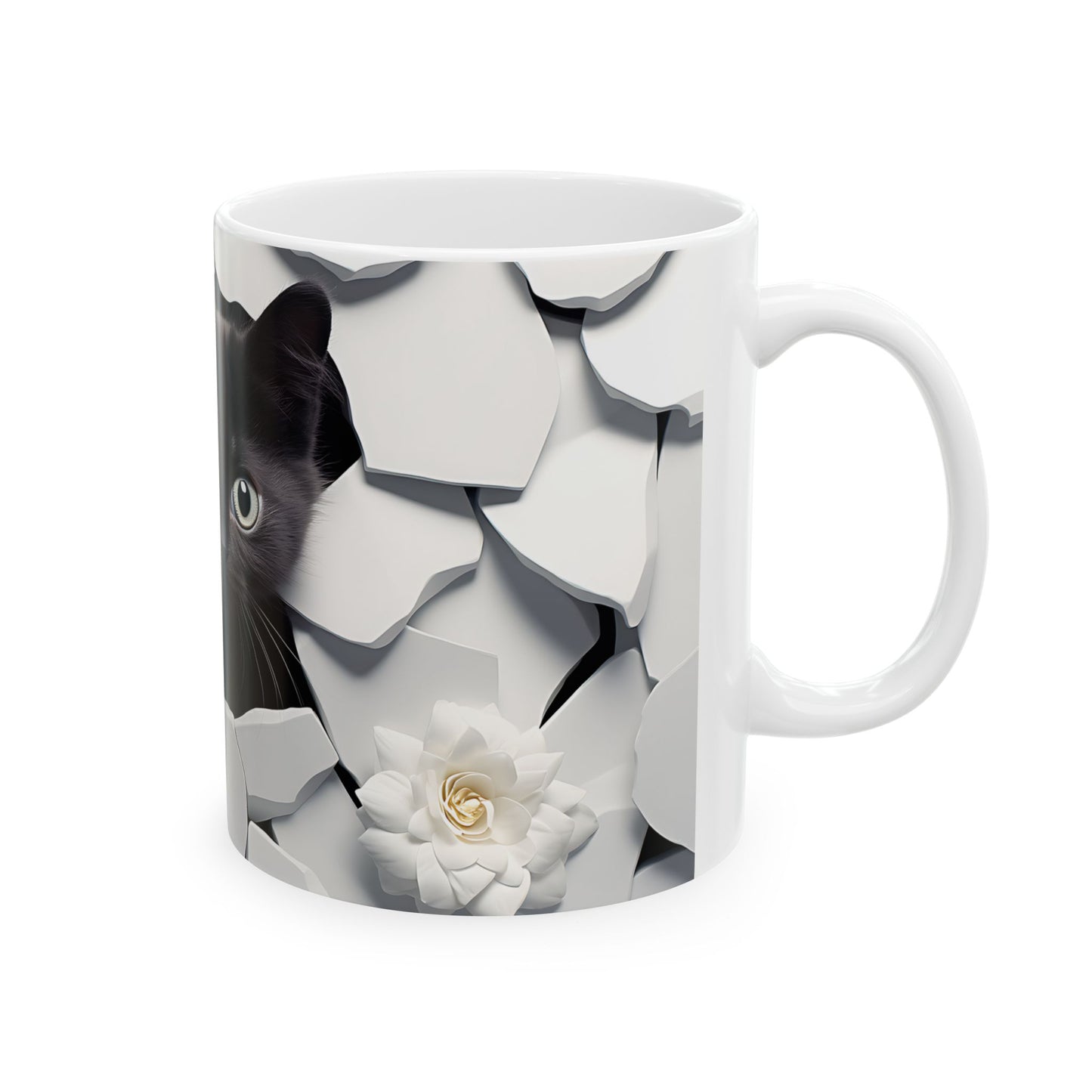 Cracked Wall Cat Mug - 11oz & 15oz Ceramic Drinking Cup for Cat Lovers