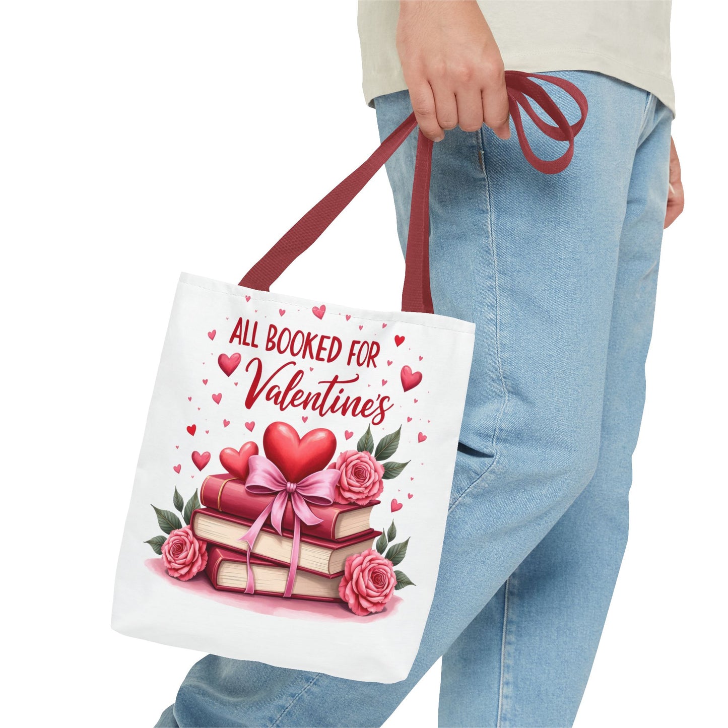Valentine's Day Tote Bag - 'All Booked for Valentine's' with Floral Design