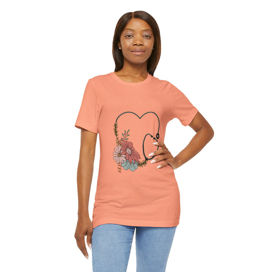 Floral Stethoscope Unisex Jersey Tee - Perfect Gift for Healthcare Workers